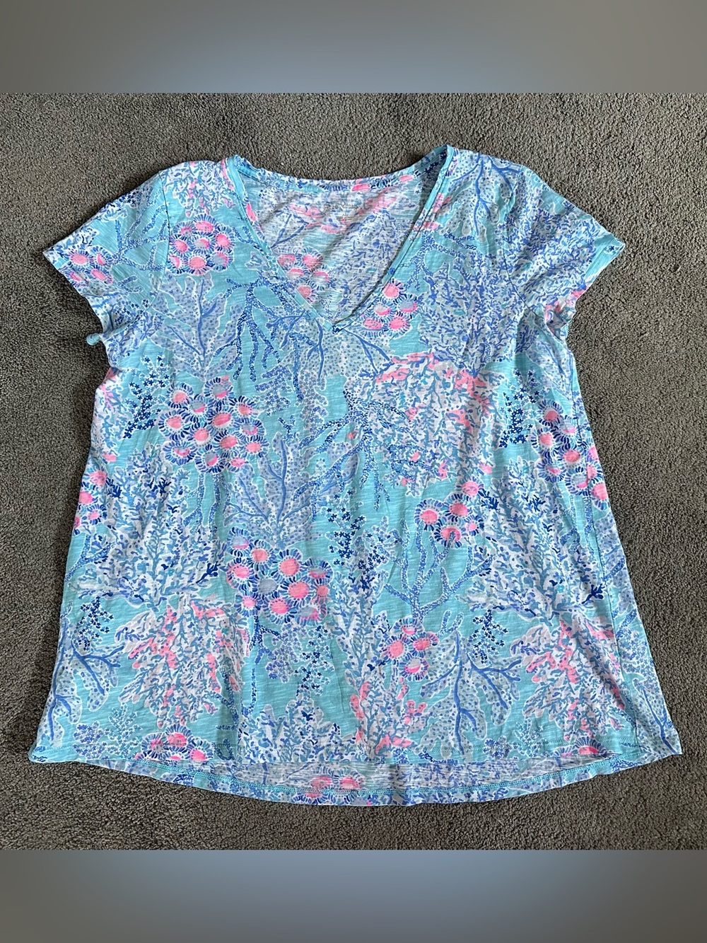 Lilly Pulitzer Etta V-Neck NWT Blue Ibiza Now You Sea Me Top T-Shirt Women's XL